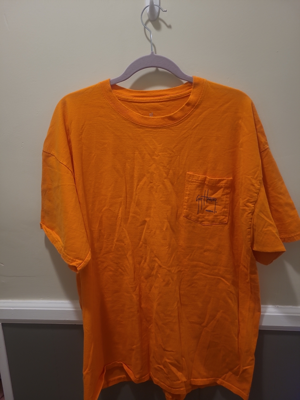 Guy Harvey Men's Orange Blue Water Sailing Boat Pocket Graphic T-Shirt Size 2XL
